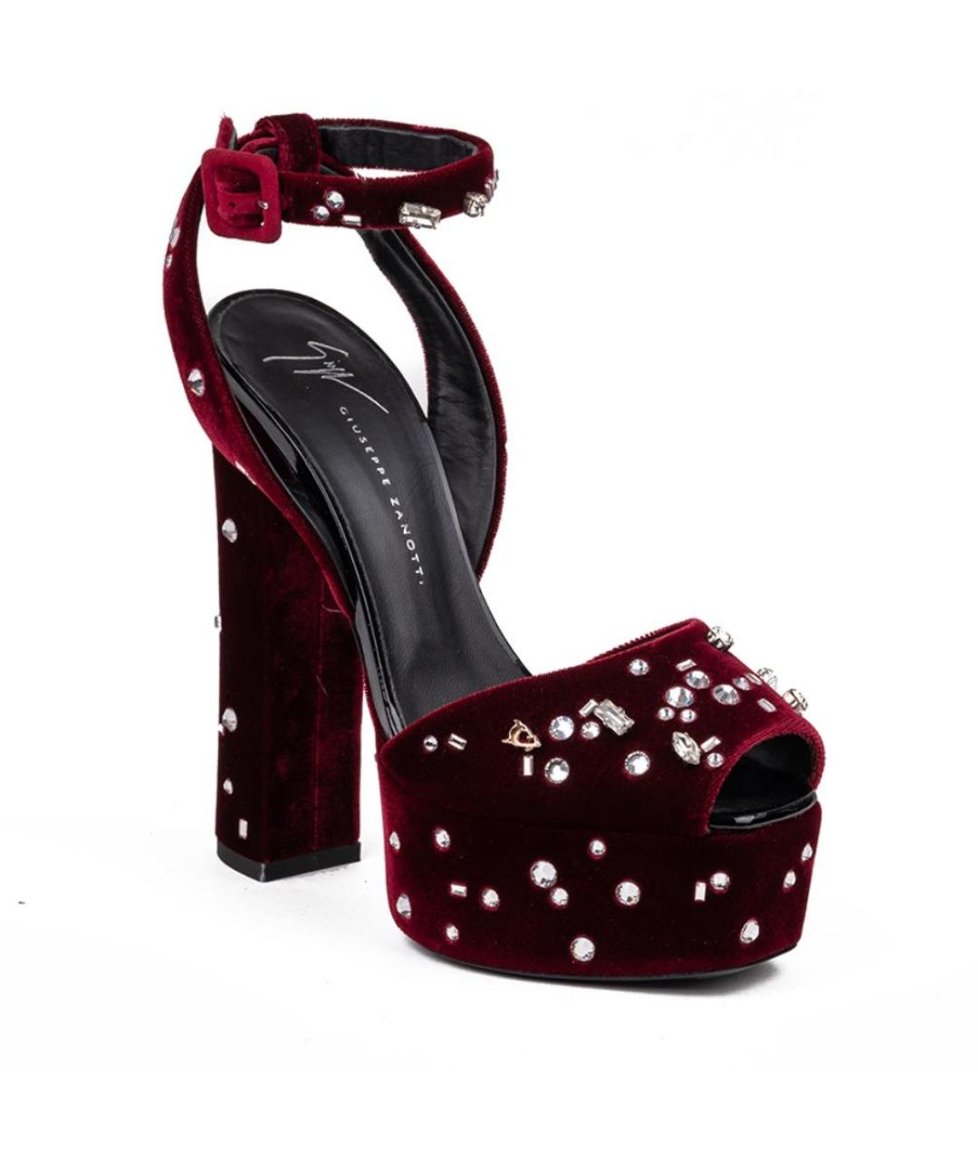 GIUSEPPE ZANOTTI DESIGN Бордовые бархатные босоножки, фото 2