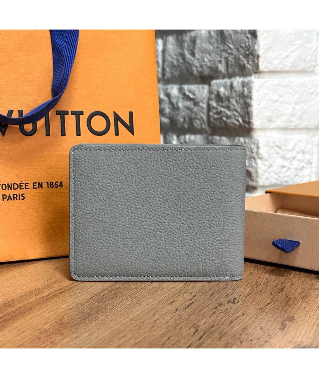 LOUIS VUITTON Серый кожаный кошелек, фото 3