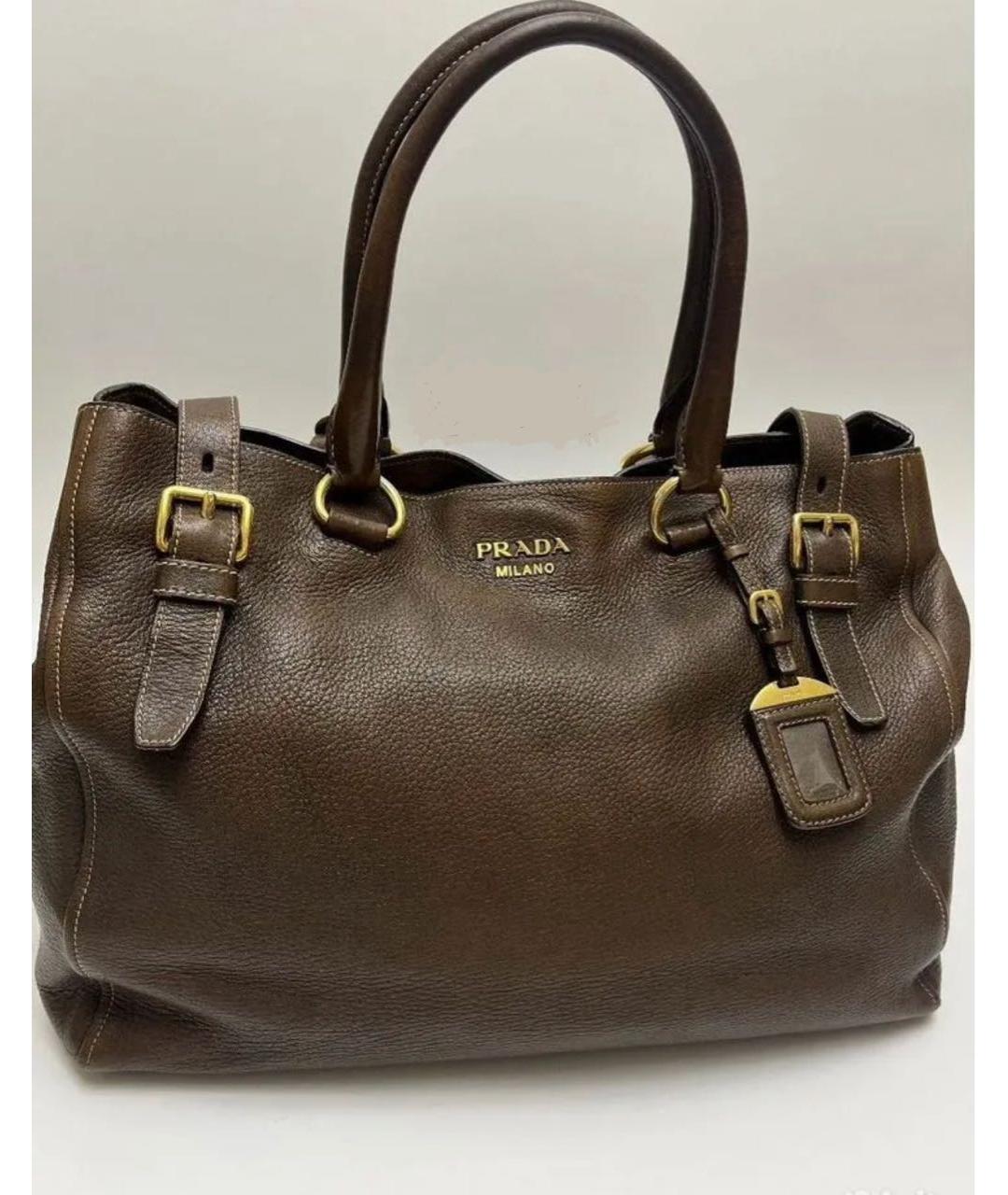 PRADA Коричневая кожаная сумка тоут, фото 7