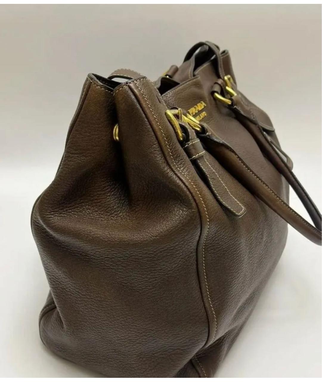 PRADA Коричневая кожаная сумка тоут, фото 5