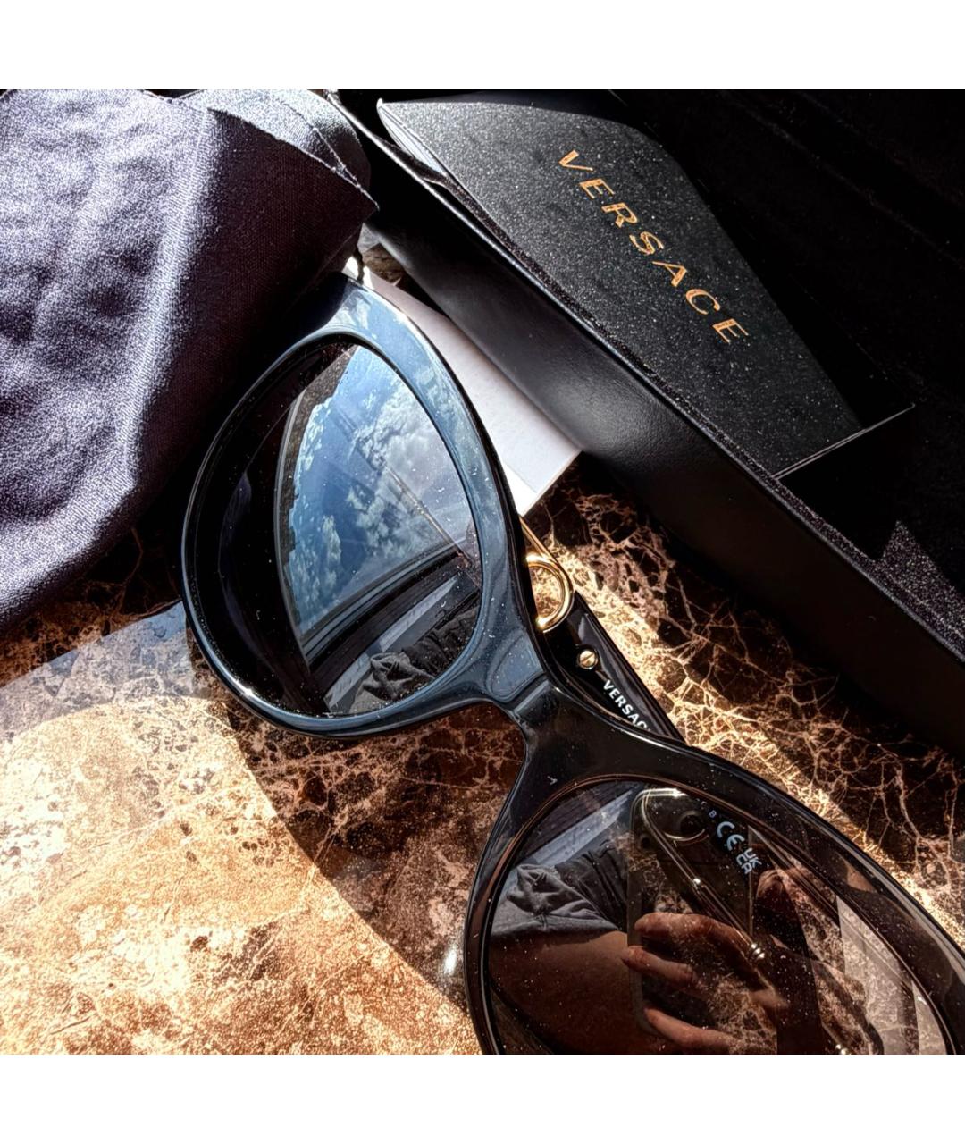 VERSACE Черные пластиковые солнцезащитные очки, фото 5