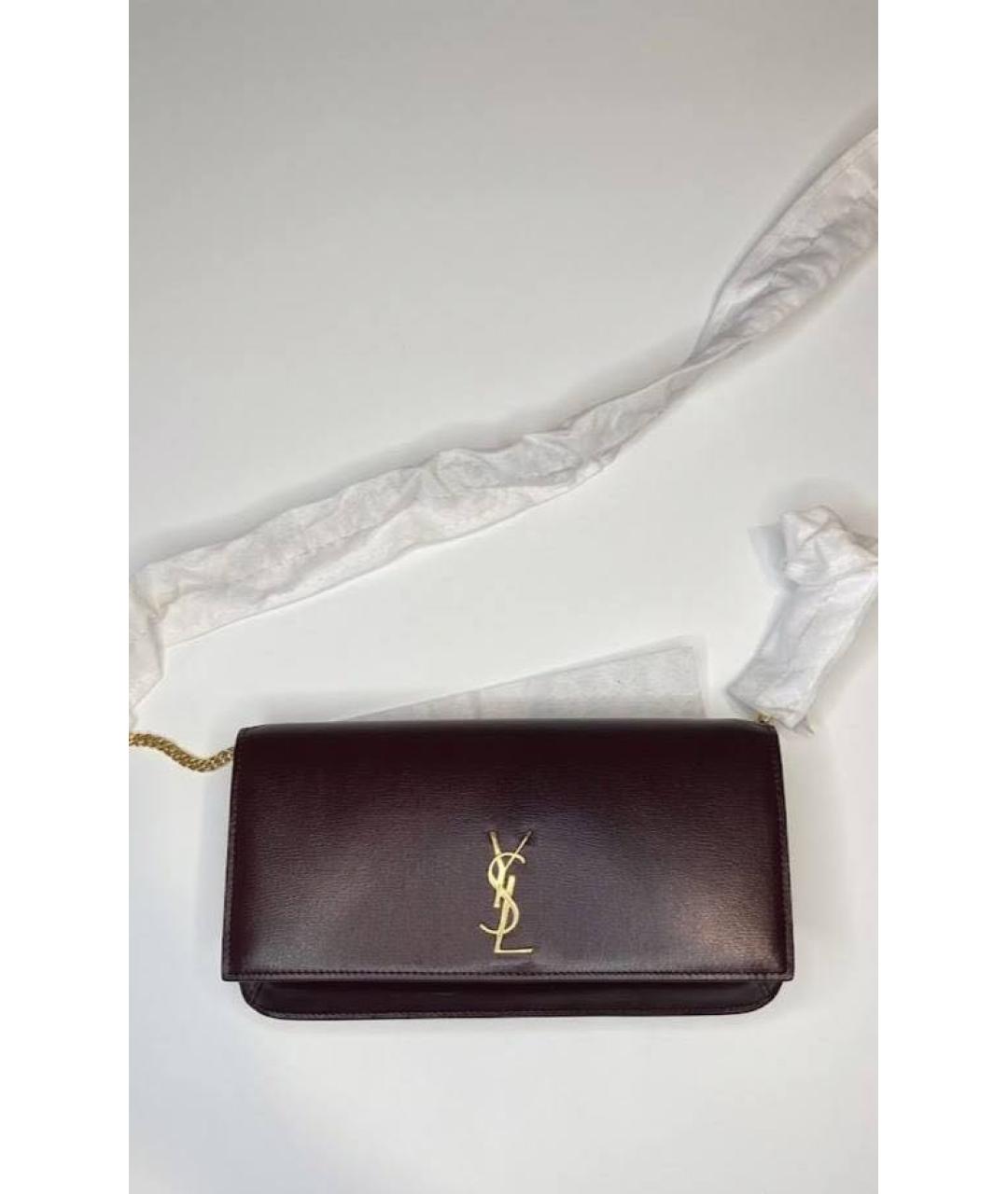 SAINT LAURENT Бордовая кожаная сумка через плечо, фото 2
