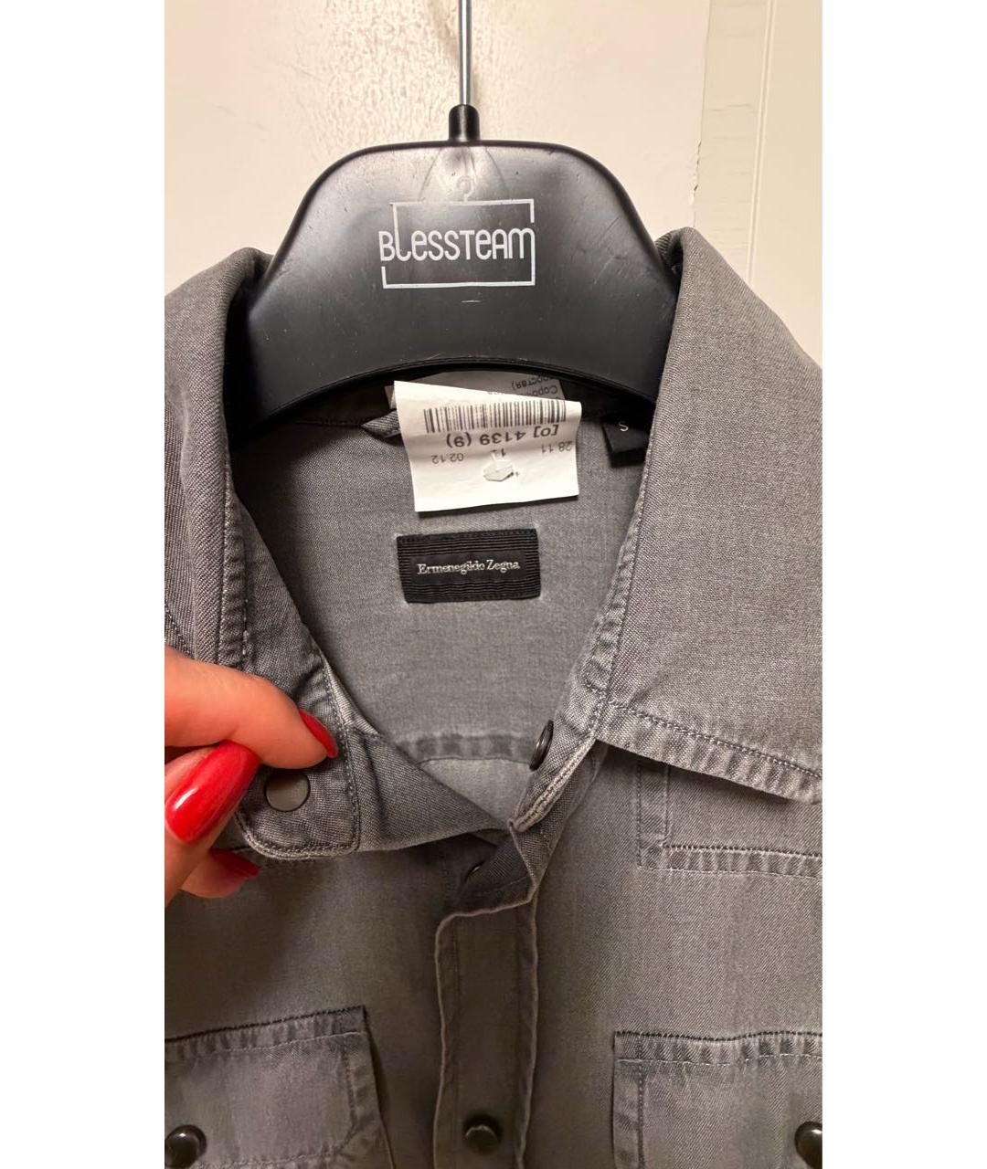ZEGNA Серая хлопковая кэжуал рубашка, фото 3