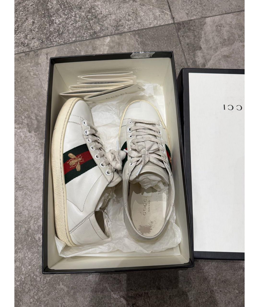 GUCCI Белые кожаные кеды, фото 4