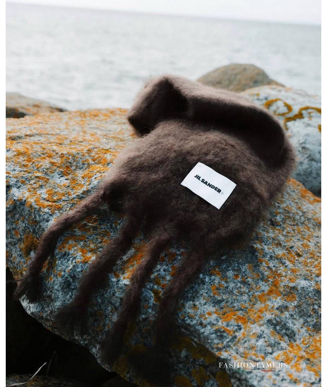 JIL SANDER Коричневый шерстяной шарф, фото 7
