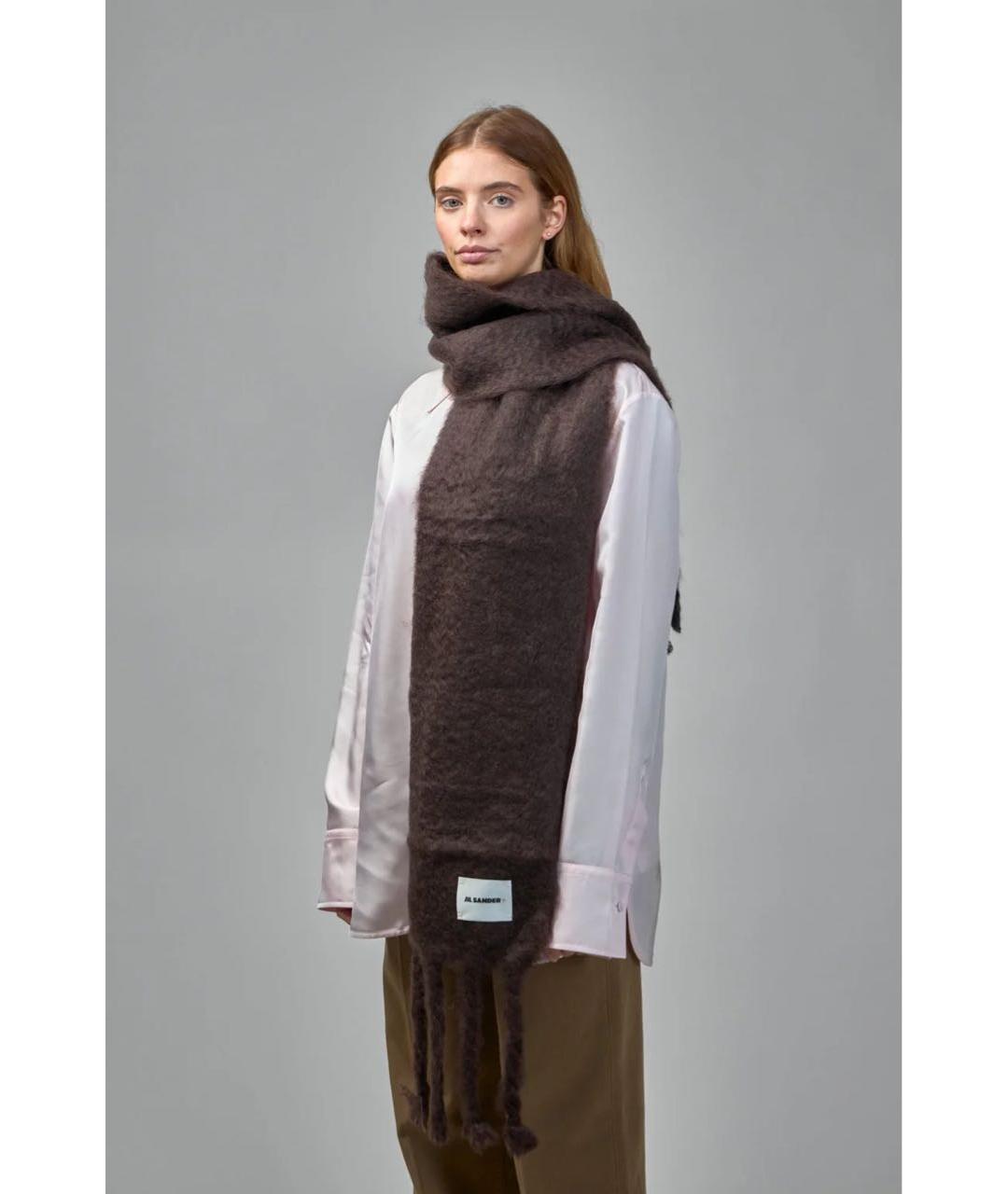 JIL SANDER Коричневый шерстяной шарф, фото 8