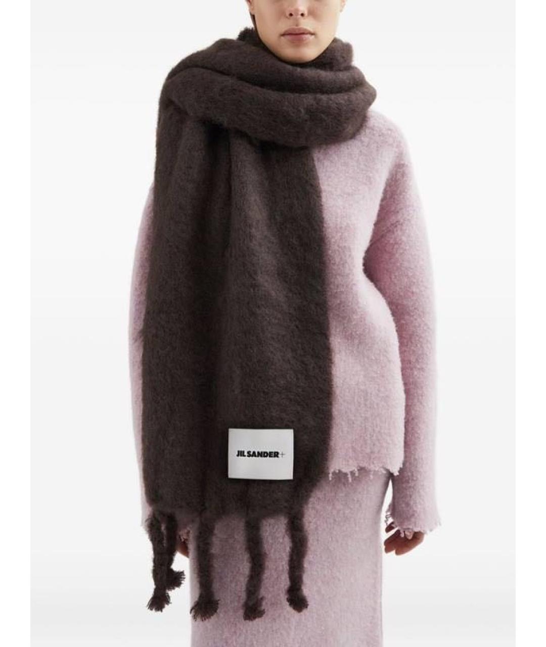 JIL SANDER Коричневый шерстяной шарф, фото 6