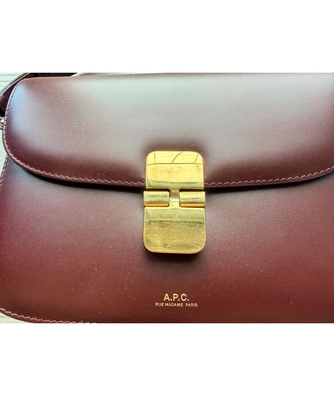 A.P.C. Бордовая кожаная сумка через плечо, фото 3