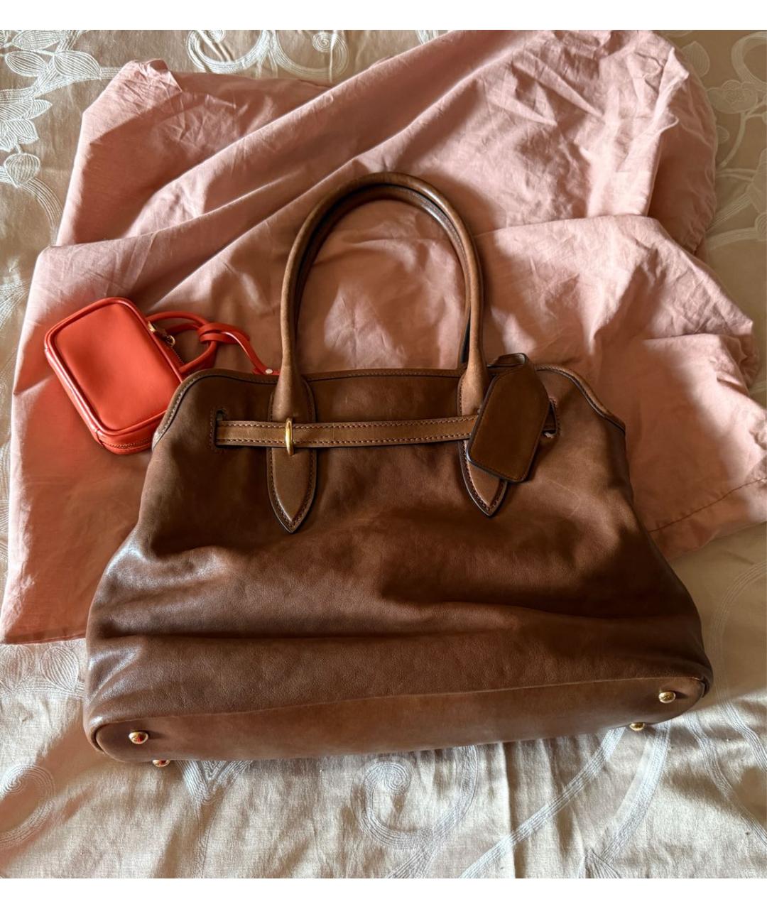 MIU MIU Коричневая кожаная сумка с короткими ручками, фото 3