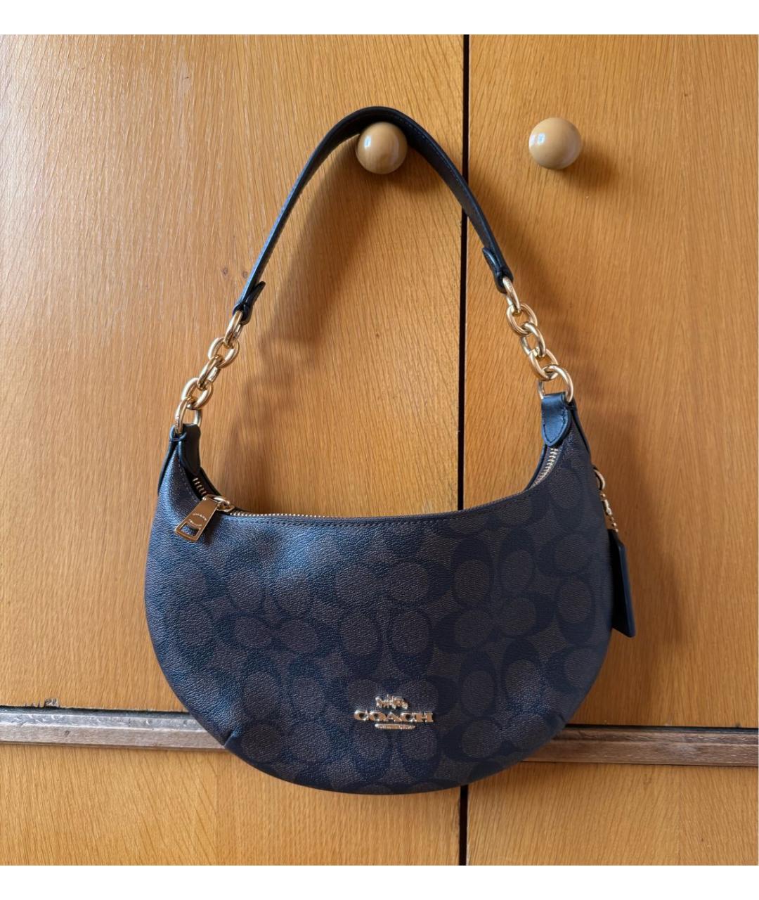COACH Коричневая сумка с короткими ручками из канвы, фото 9