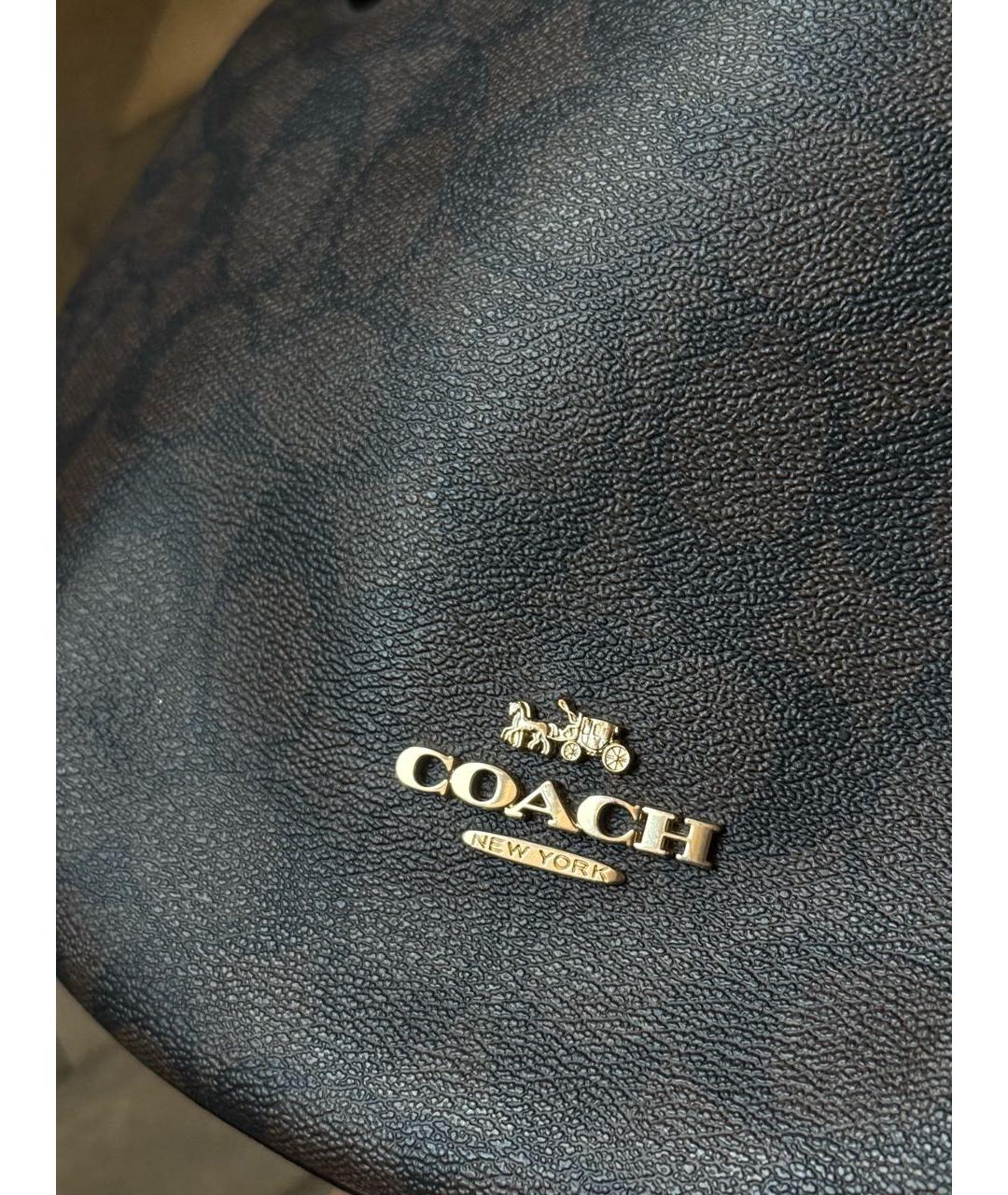 COACH Коричневая сумка с короткими ручками из канвы, фото 7