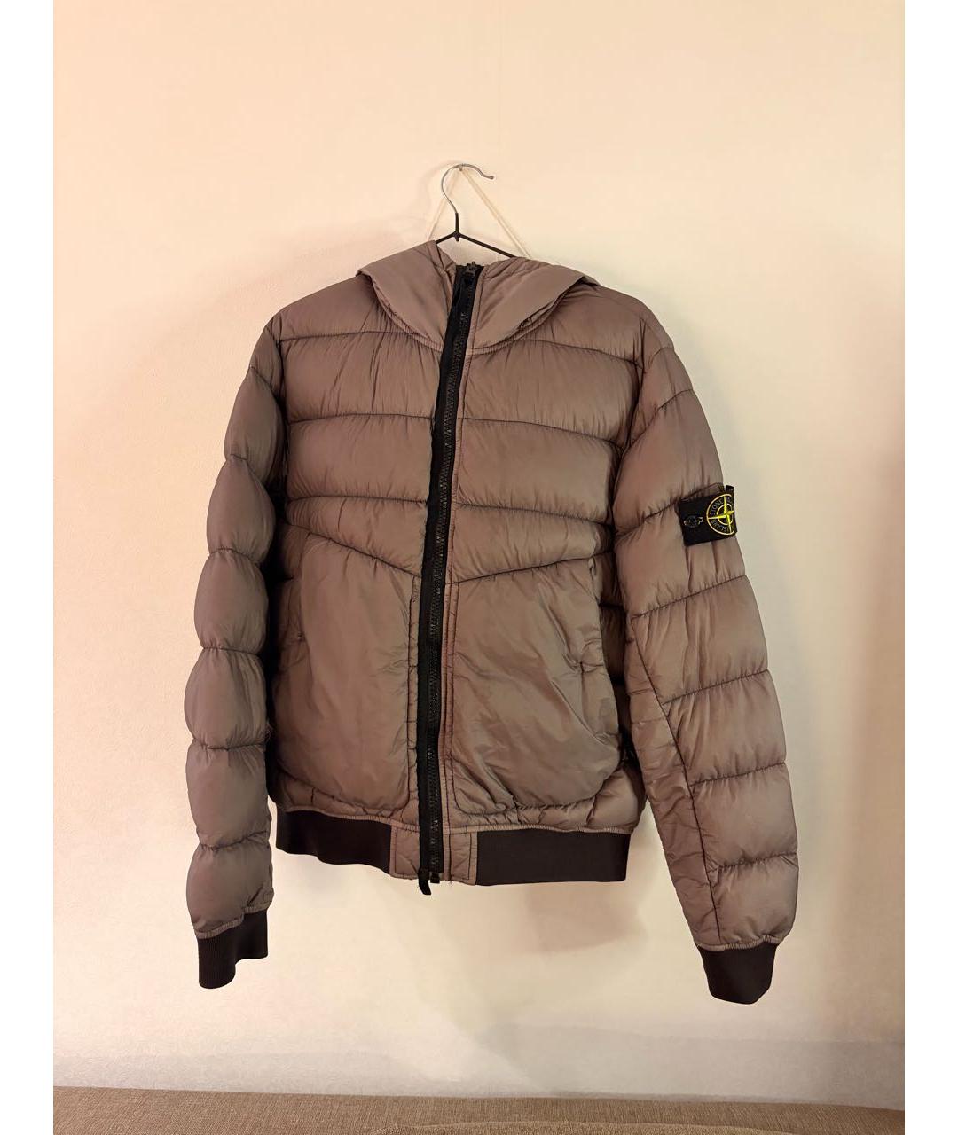 STONE ISLAND Бежевый хлопко-эластановый пуховик, фото 3
