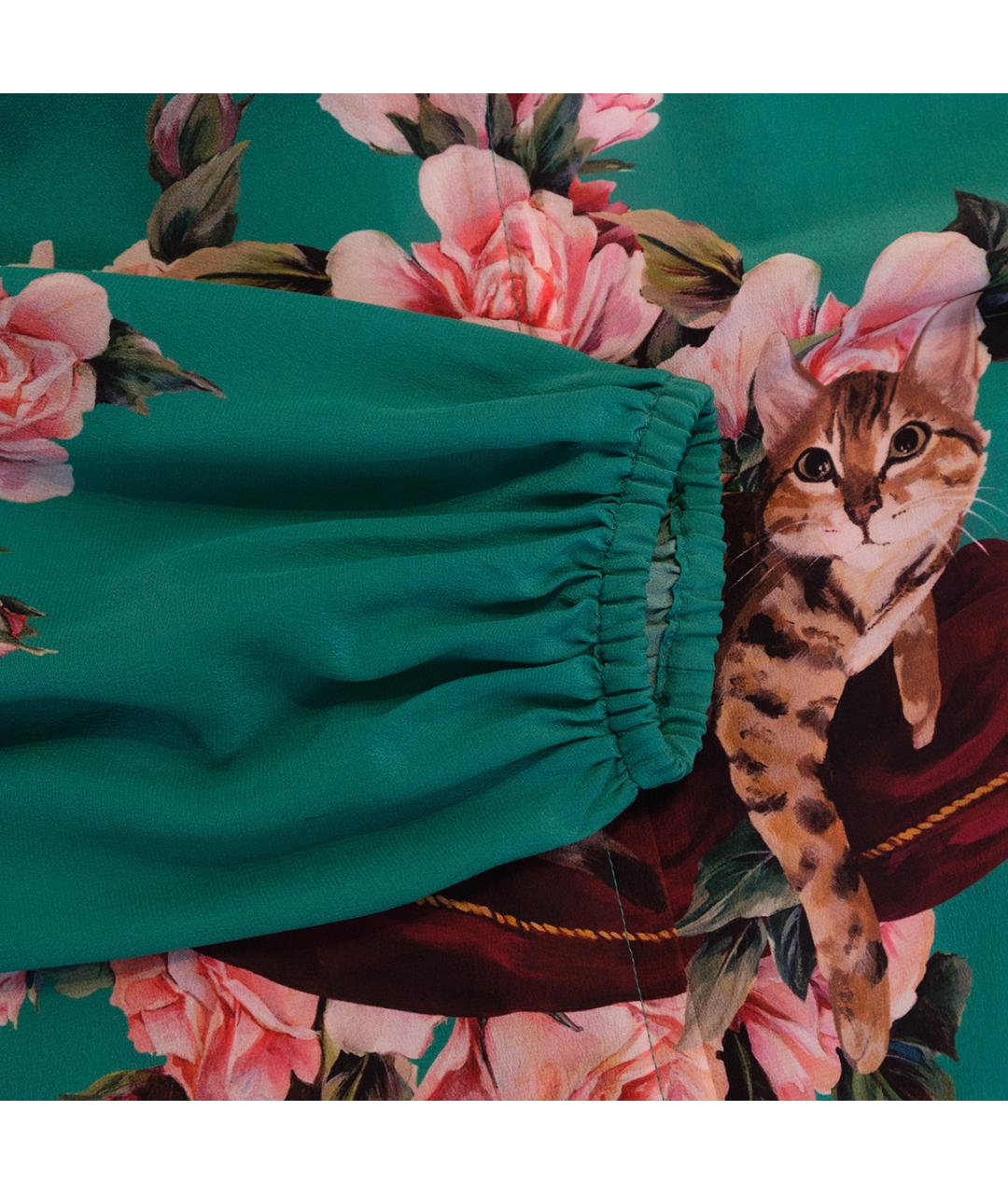 DOLCE&GABBANA Зеленое шелковое повседневное платье, фото 4