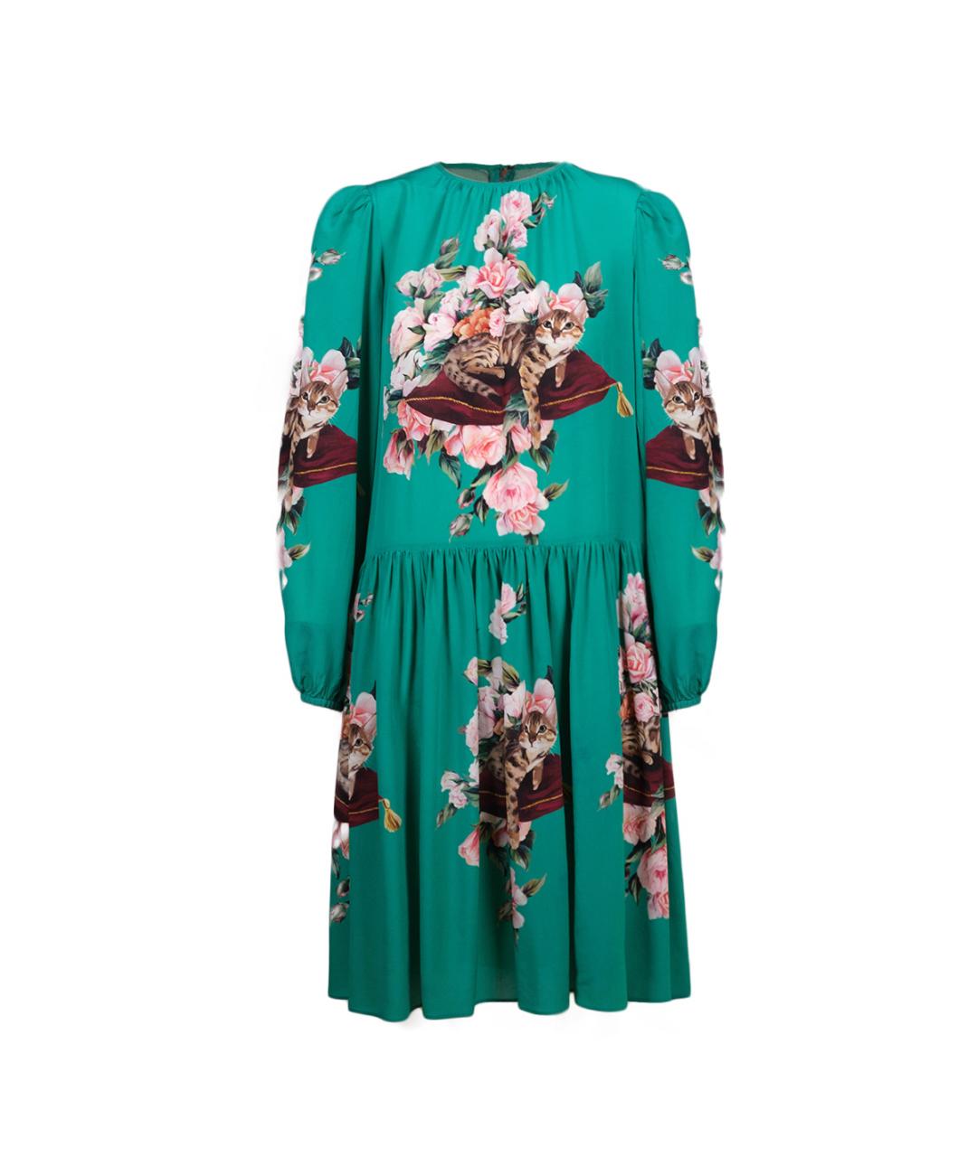 DOLCE&GABBANA Зеленое шелковое повседневное платье, фото 1