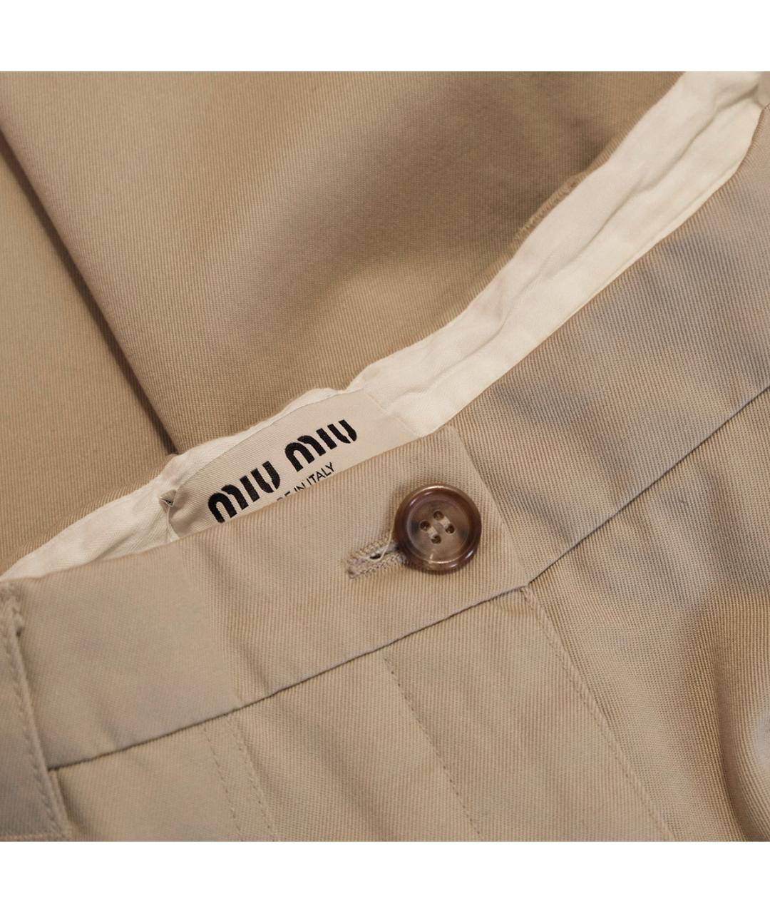 MIU MIU Бежевые хлопковые прямые брюки, фото 3
