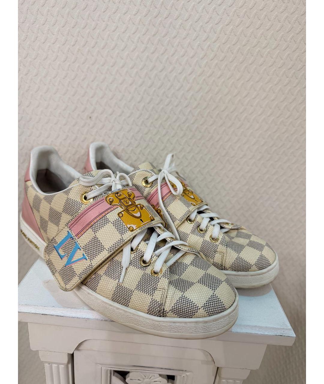 LOUIS VUITTON Бежевые кожаные кеды, фото 7