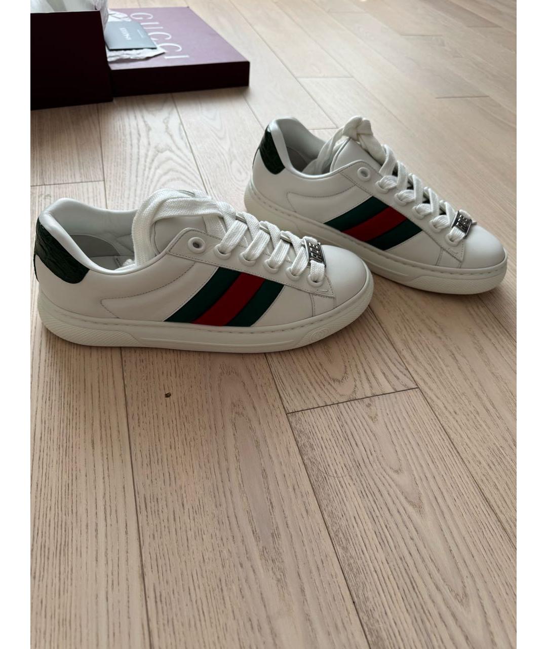 GUCCI Белые кожаные низкие кроссовки / кеды, фото 5