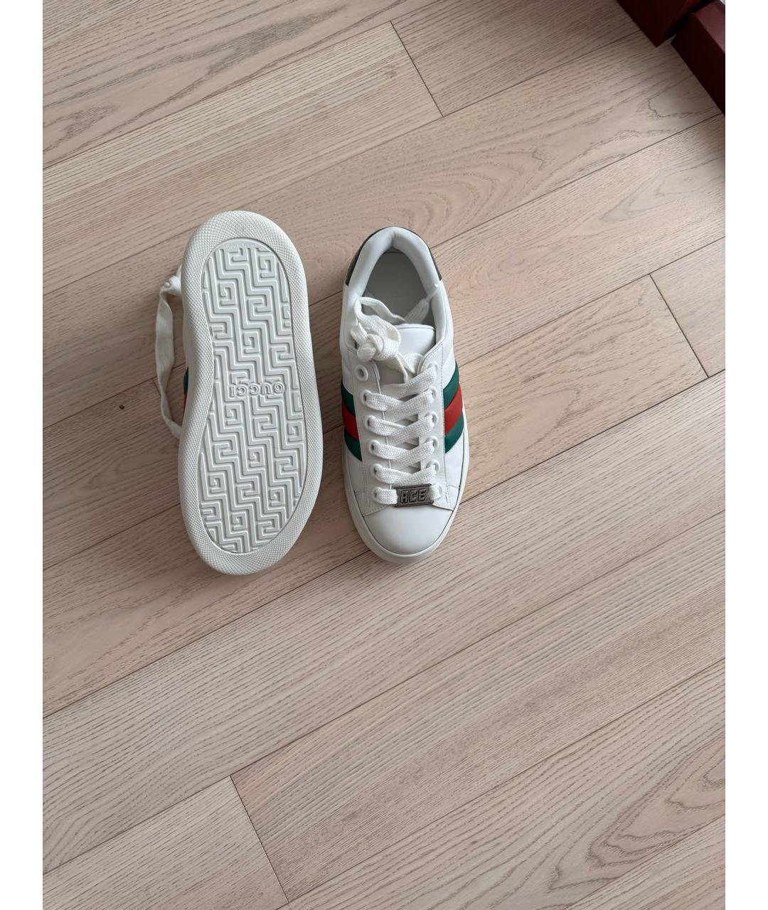 GUCCI Белые кожаные низкие кроссовки / кеды, фото 4