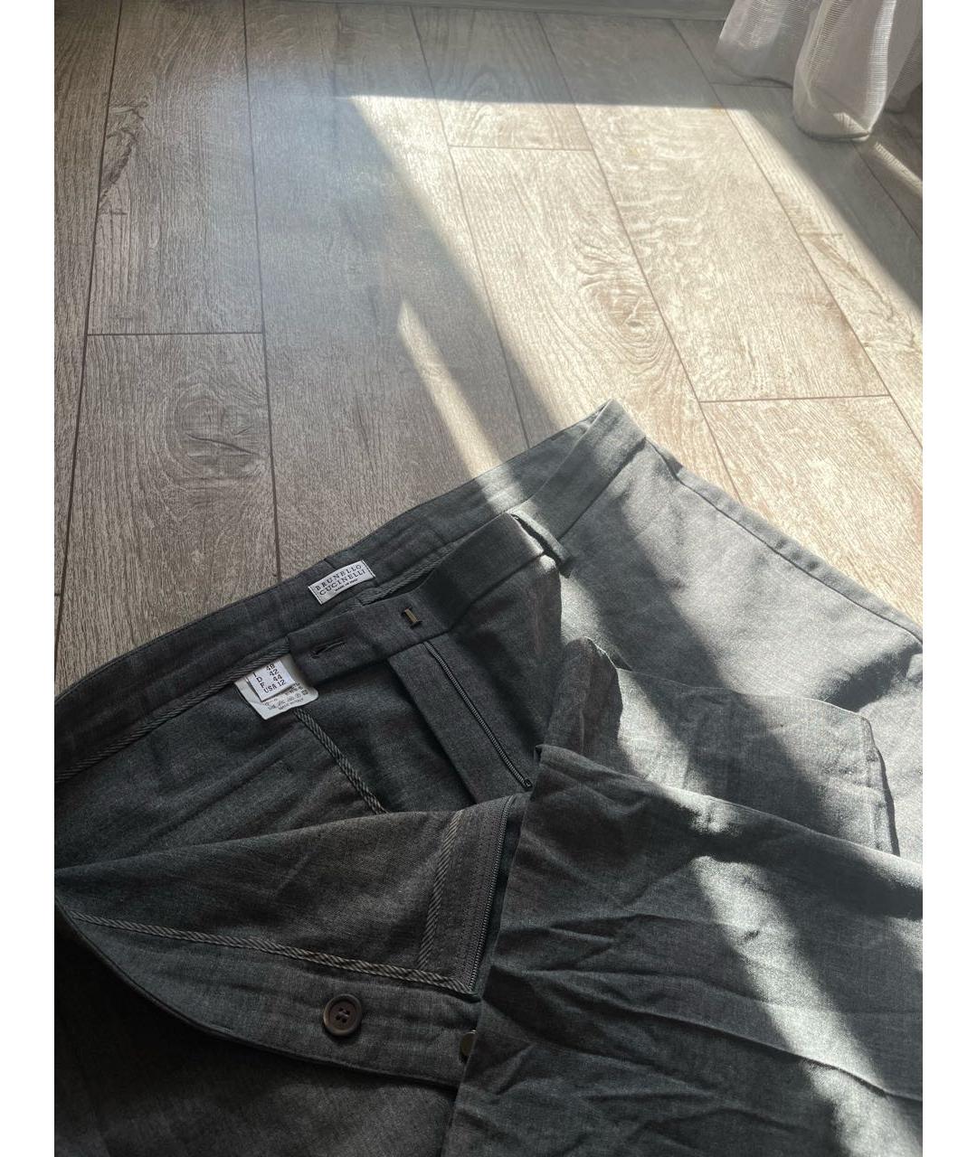 BRUNELLO CUCINELLI Антрацитовые шерстяные прямые брюки, фото 4