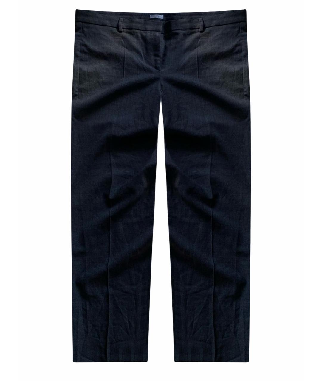 BRUNELLO CUCINELLI Антрацитовые шерстяные прямые брюки, фото 1