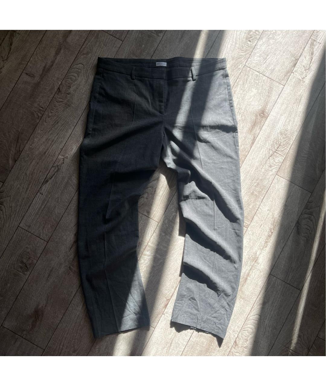 BRUNELLO CUCINELLI Антрацитовые шерстяные прямые брюки, фото 3