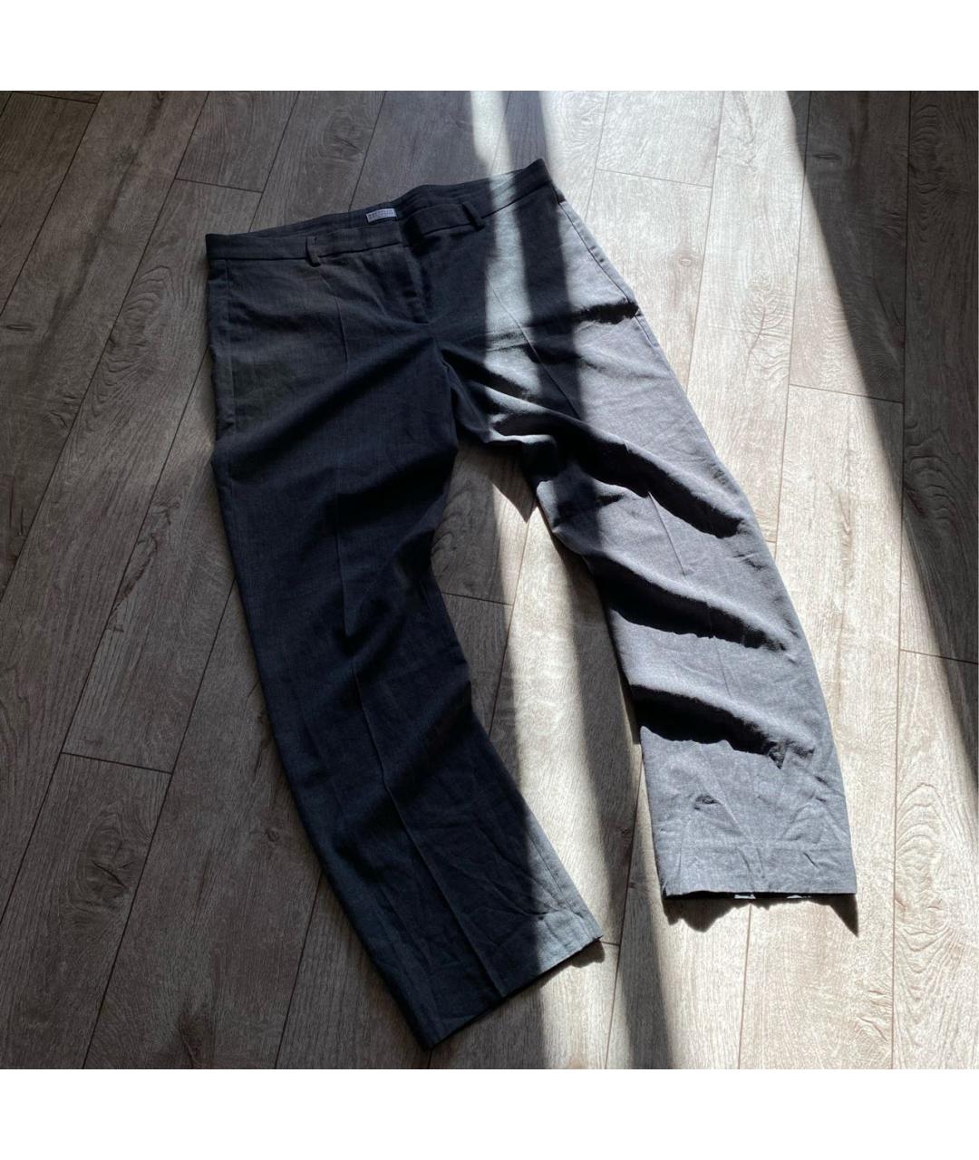BRUNELLO CUCINELLI Антрацитовые шерстяные прямые брюки, фото 2