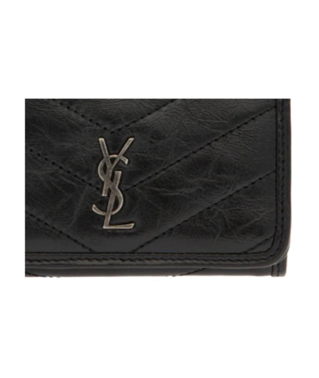 SAINT LAURENT Черный кожаный кошелек, фото 5