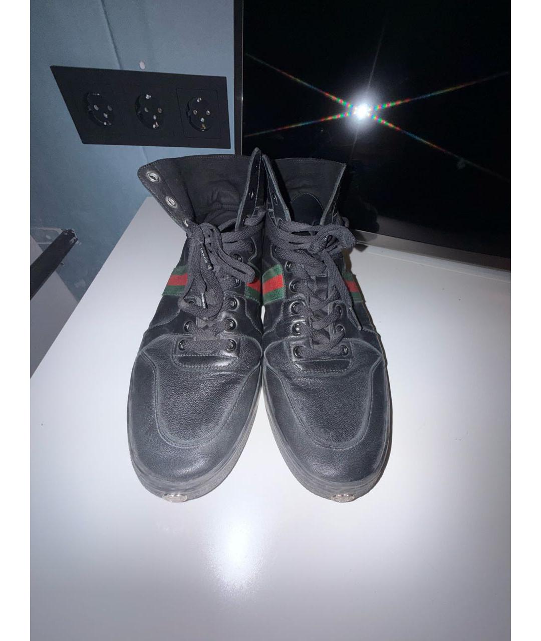 GUCCI Черные кожаные высокие кроссовки / кеды, фото 2