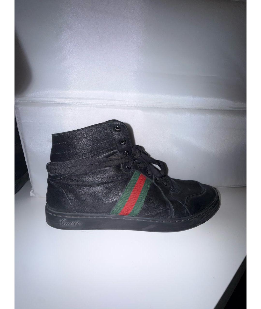 GUCCI Черные кожаные высокие кроссовки / кеды, фото 5
