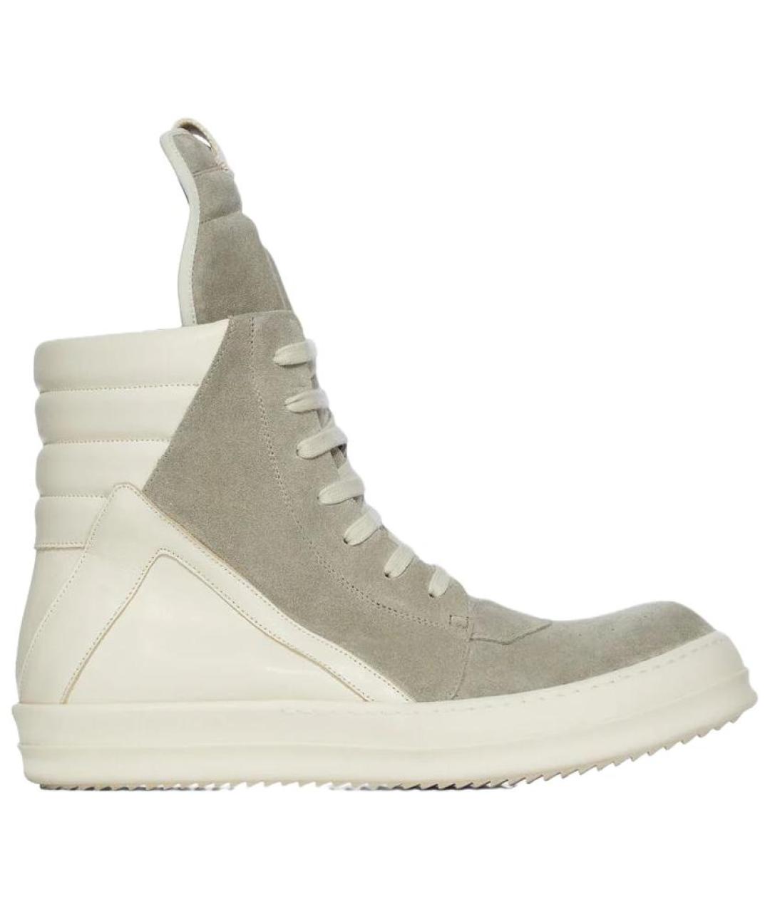 RICK OWENS Серые кожаные высокие кроссовки / кеды, фото 1