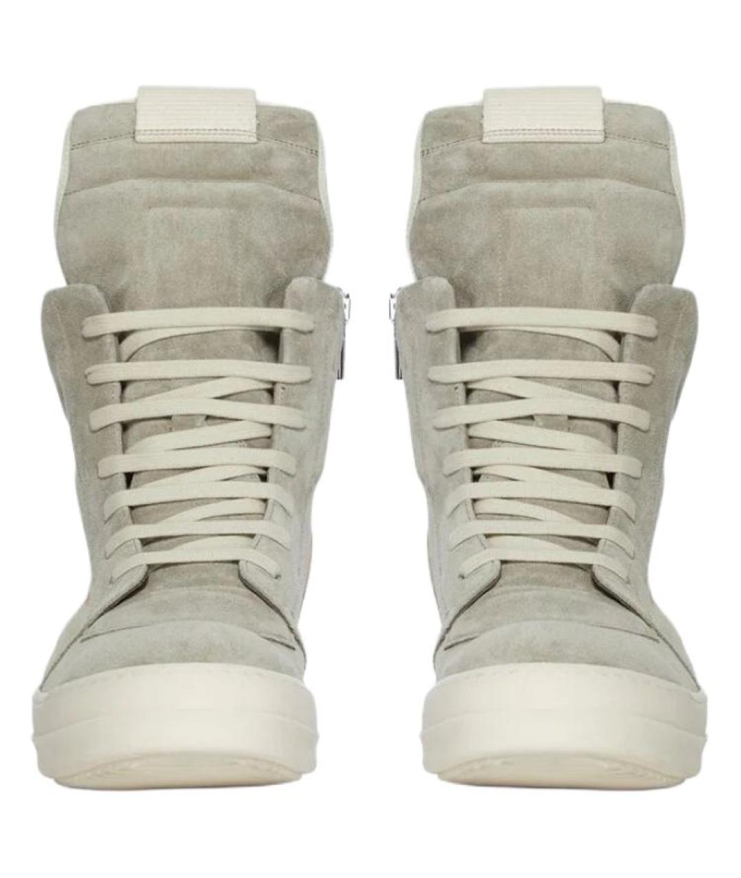 RICK OWENS Серые кожаные высокие кроссовки / кеды, фото 5