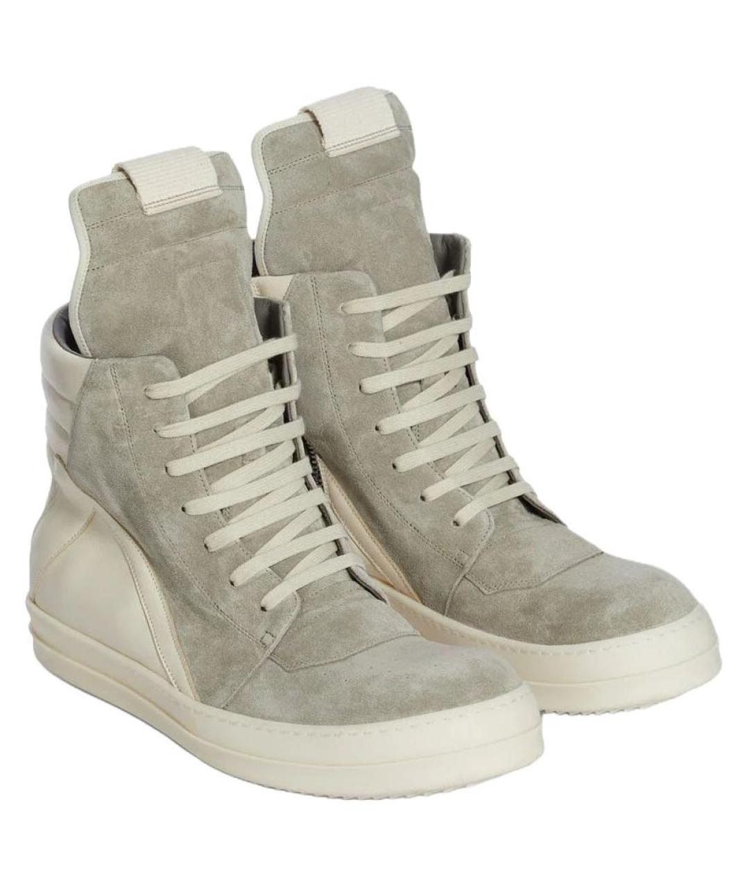 RICK OWENS Серые кожаные высокие кроссовки / кеды, фото 4