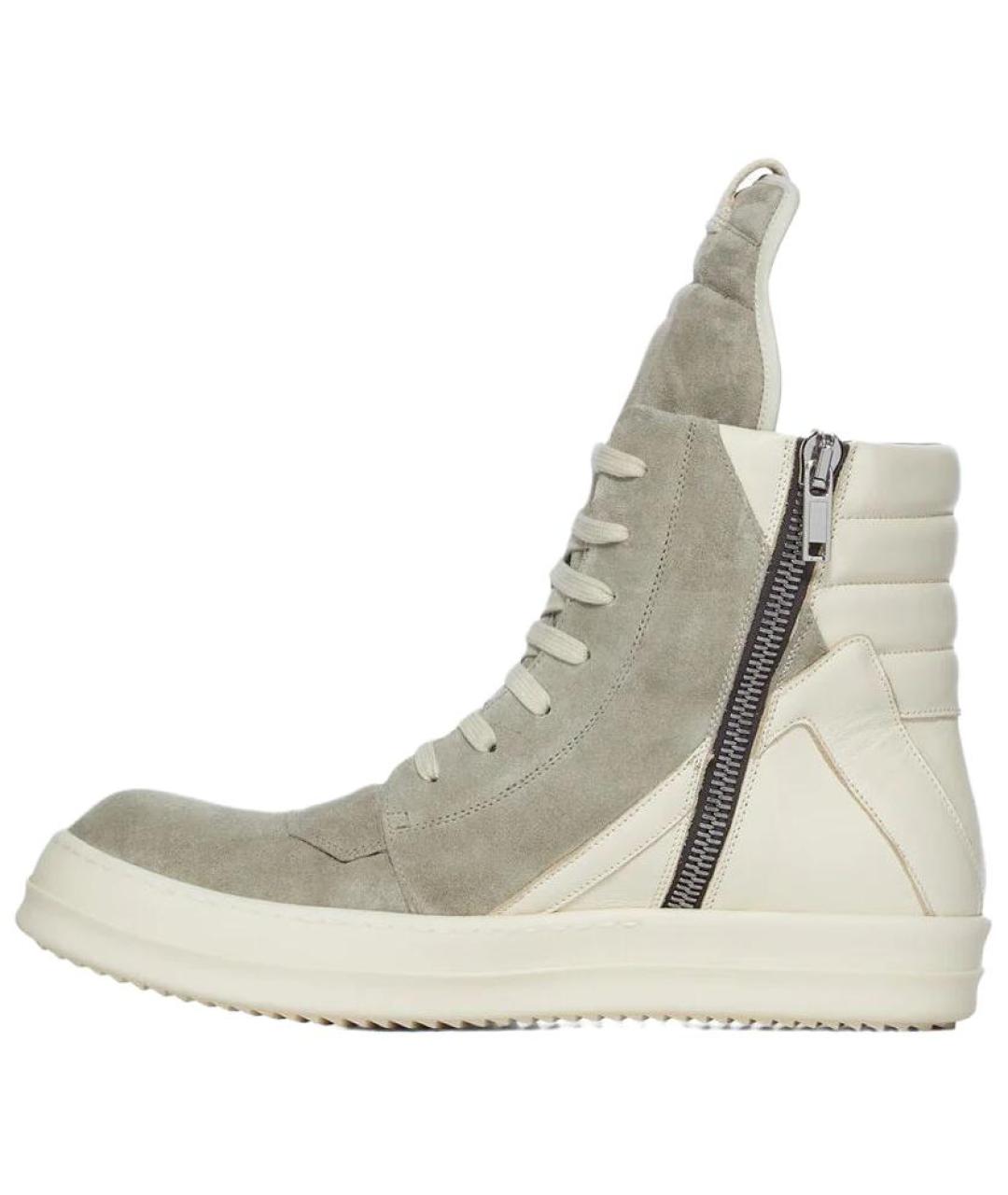 RICK OWENS Серые кожаные высокие кроссовки / кеды, фото 3
