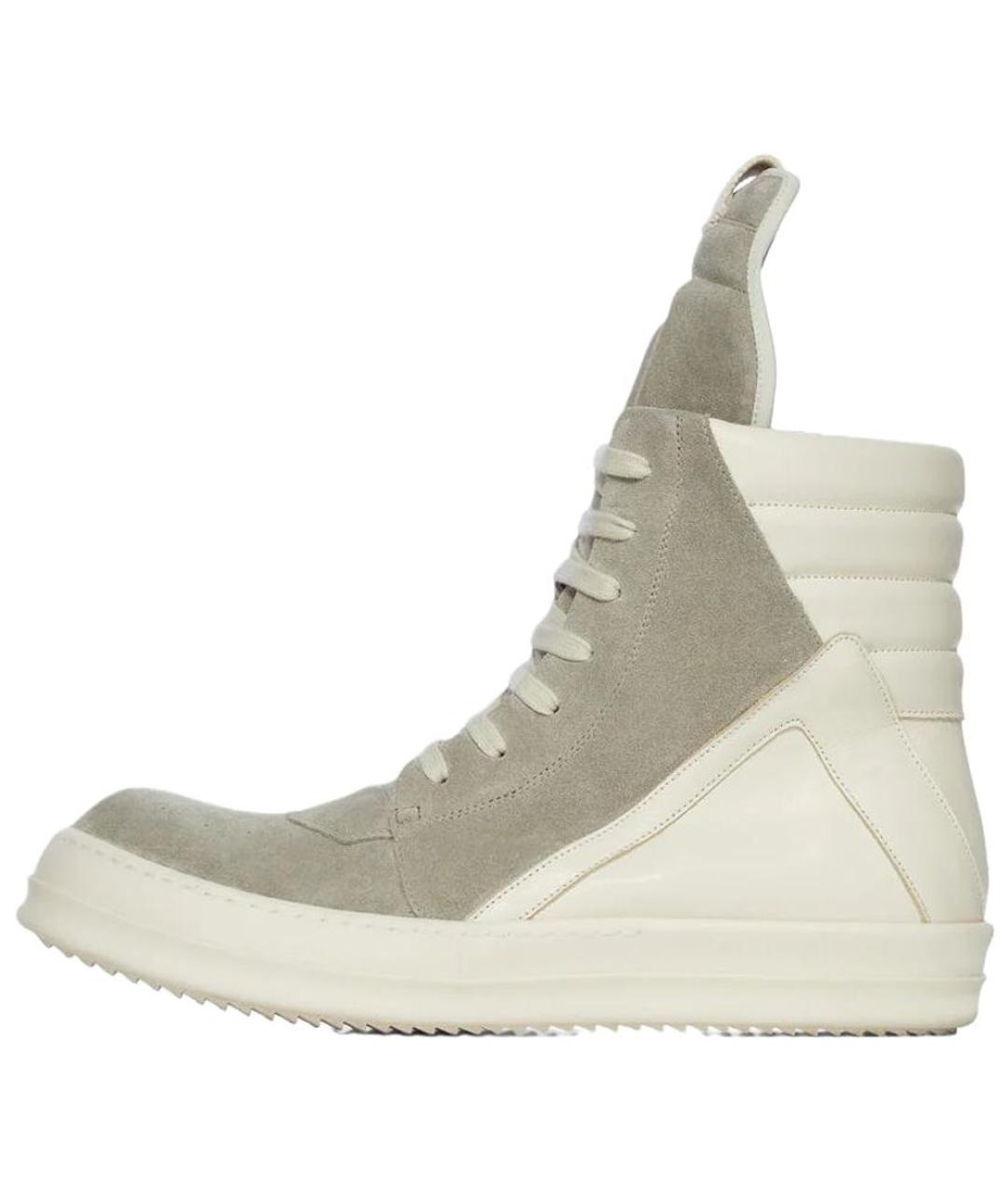 RICK OWENS Серые кожаные высокие кроссовки / кеды, фото 2