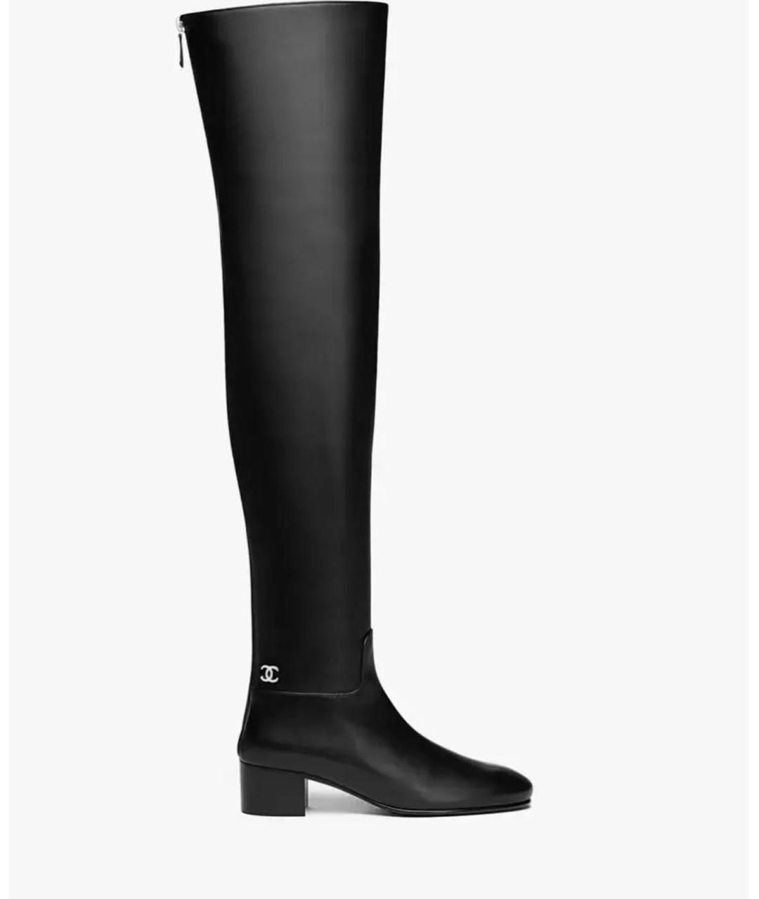 CHANEL Черные кожаные ботфорты, фото 2