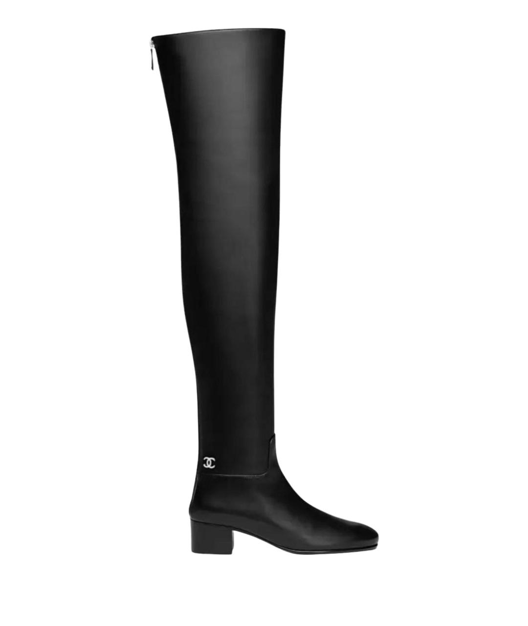 CHANEL Черные кожаные ботфорты, фото 1