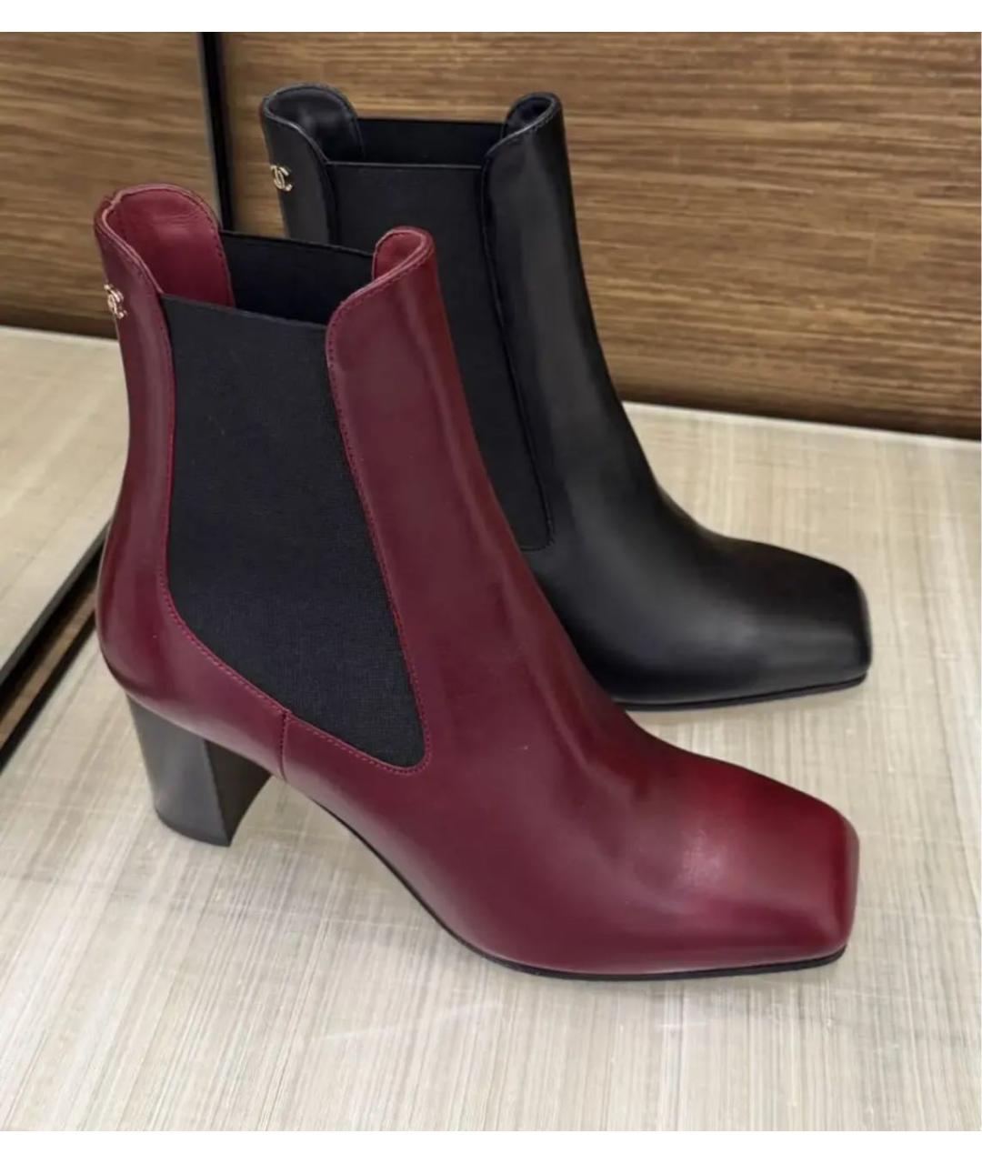 CHANEL Бордовые кожаные ботильоны, фото 2
