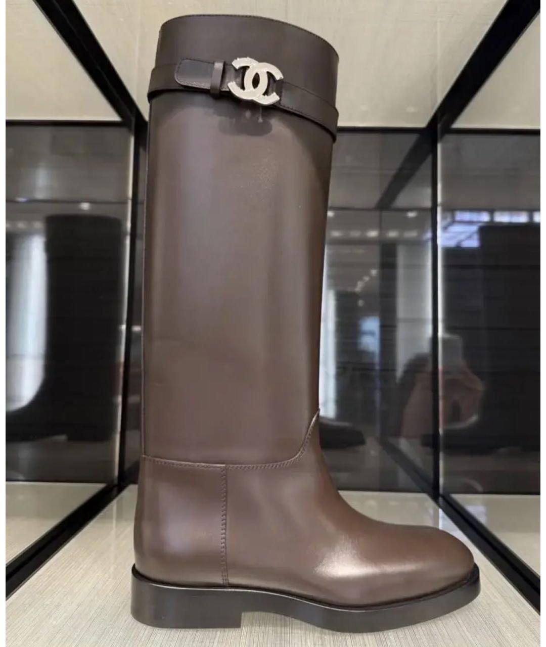 CHANEL Коричневые кожаные сапоги, фото 2