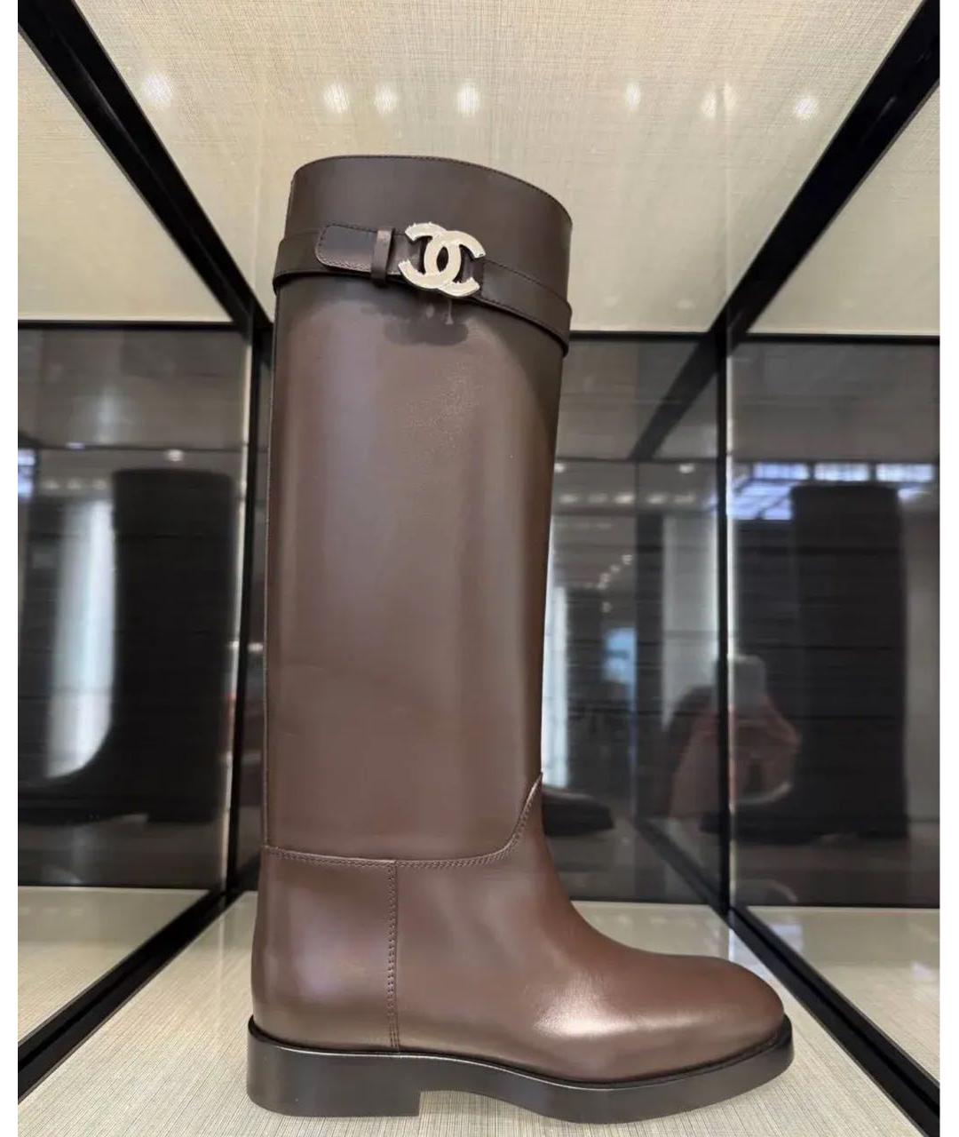 CHANEL Коричневые кожаные сапоги, фото 4