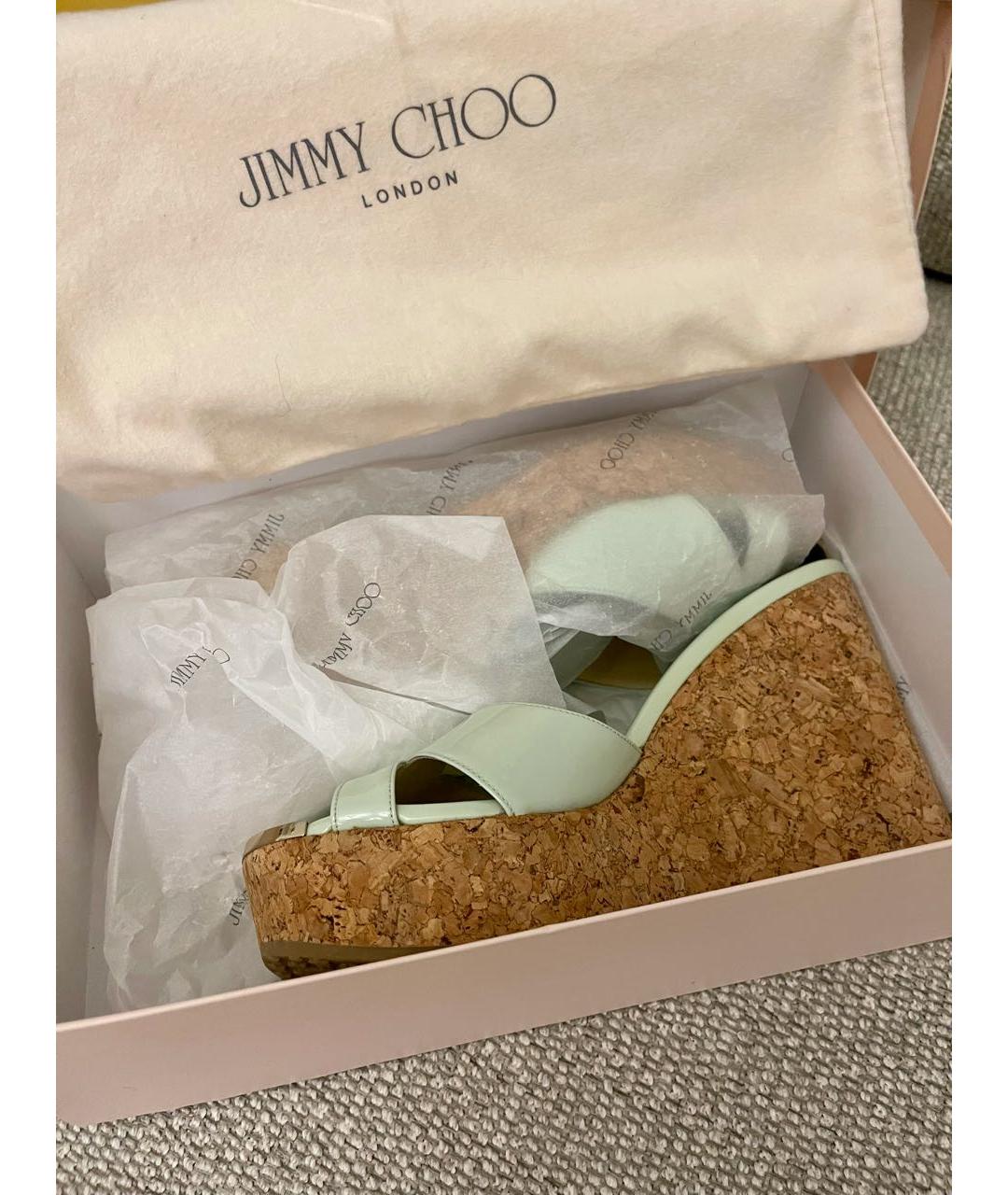 JIMMY CHOO Салатовые кожаные сабо, фото 5