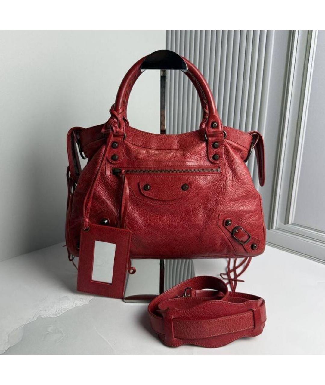 BALENCIAGA Бордовая кожаная сумка через плечо, фото 6