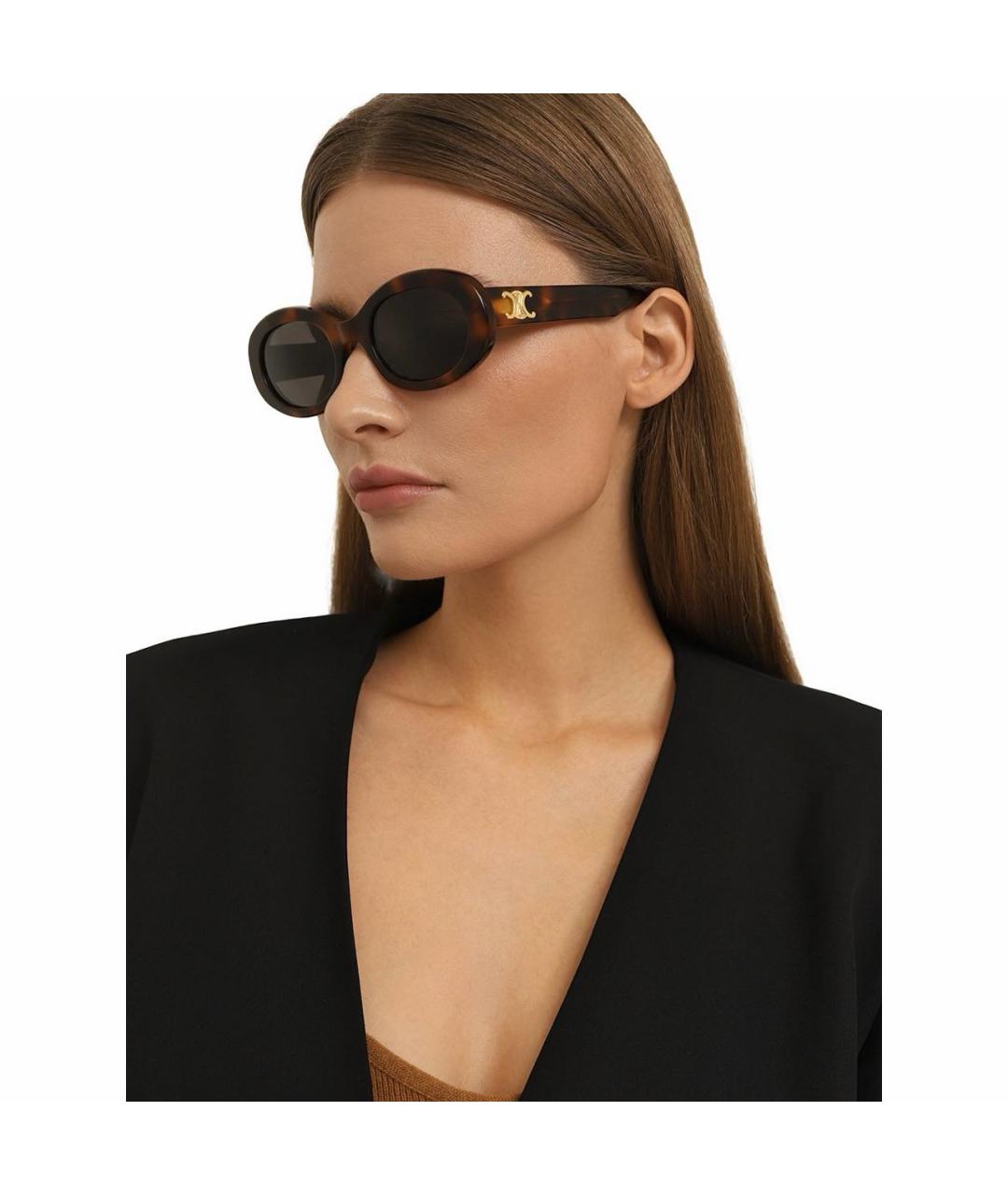 CELINE Коричневые пластиковые солнцезащитные очки, фото 5