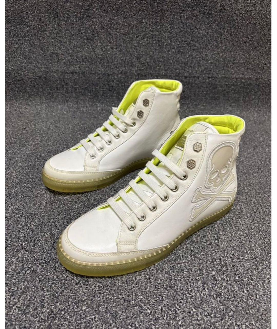 PHILIPP PLEIN Белые кожаные кроссовки, фото 2
