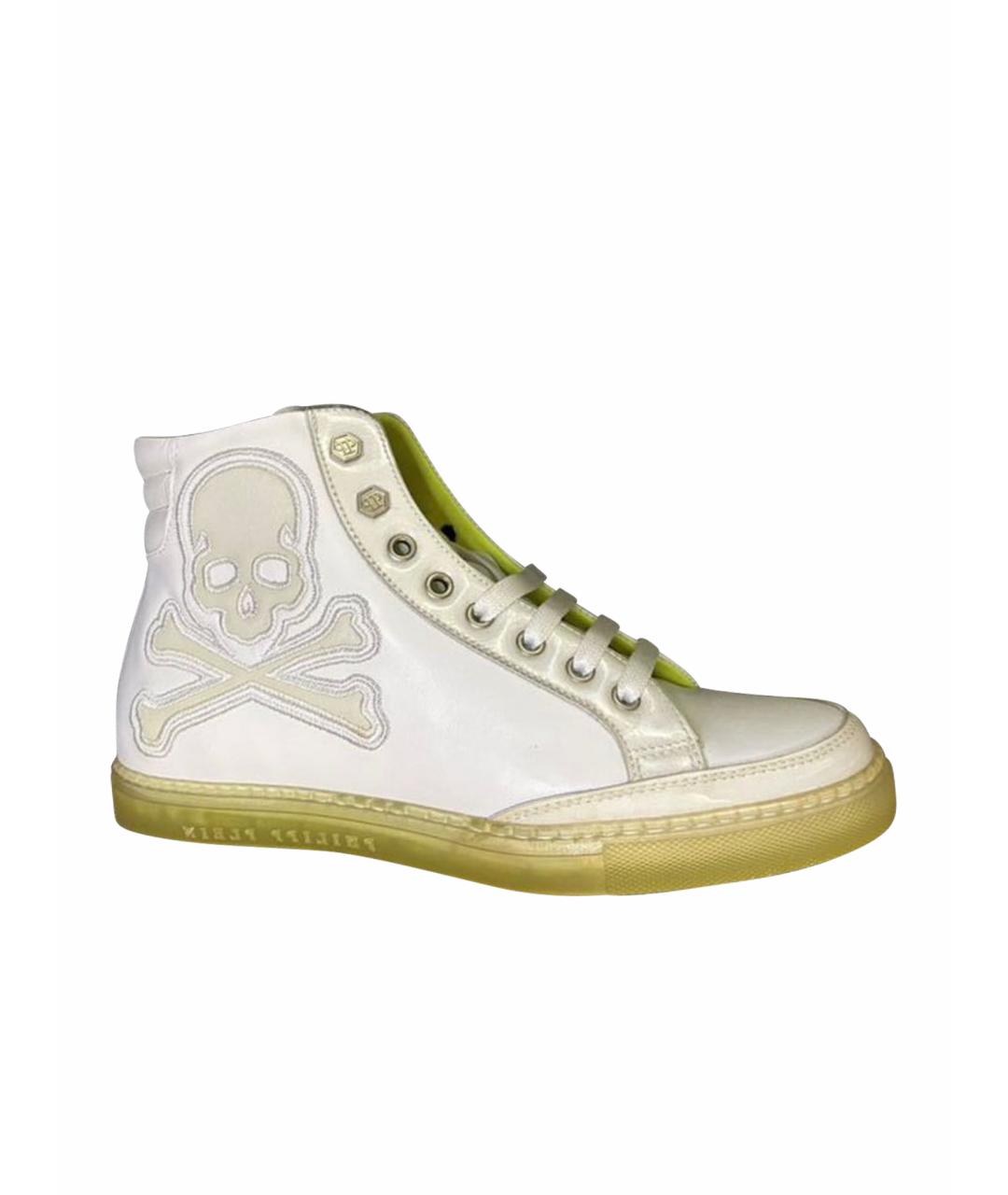 PHILIPP PLEIN Белые кожаные кроссовки, фото 1