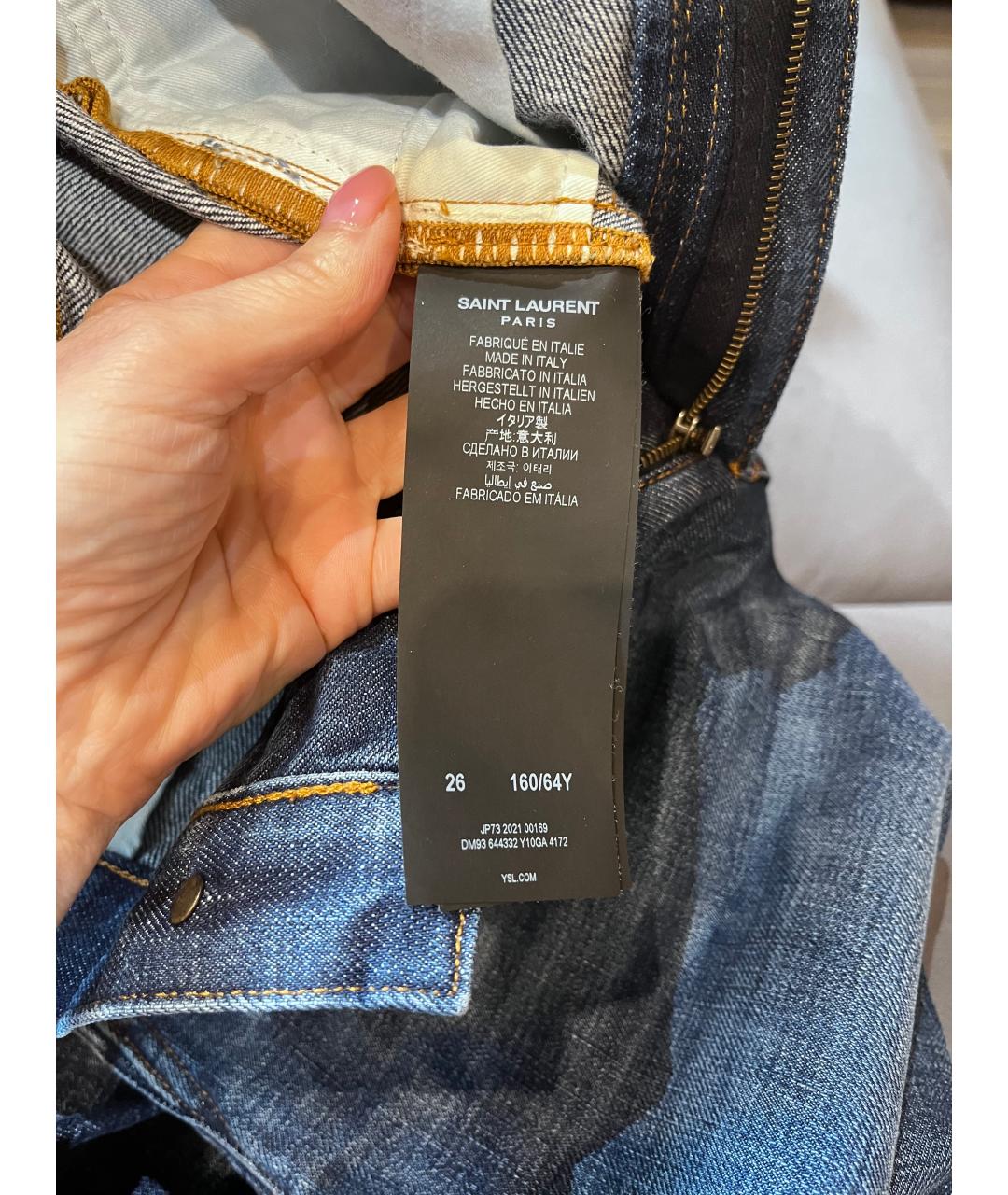 SAINT LAURENT Синие хлопковые прямые джинсы, фото 4