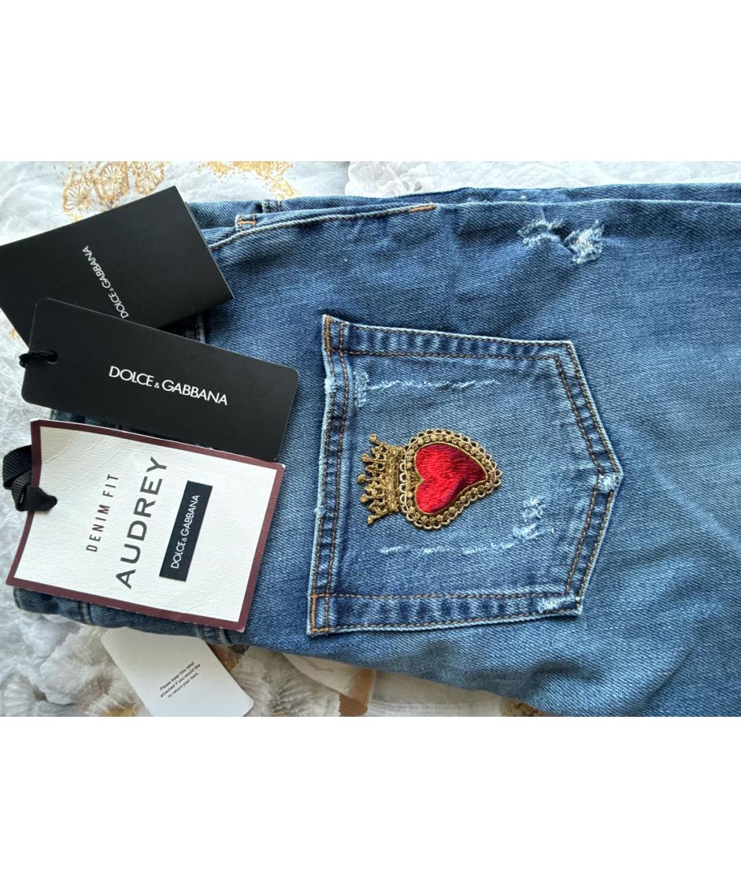DOLCE&GABBANA Синие хлопко-эластановые джинсы слим, фото 2