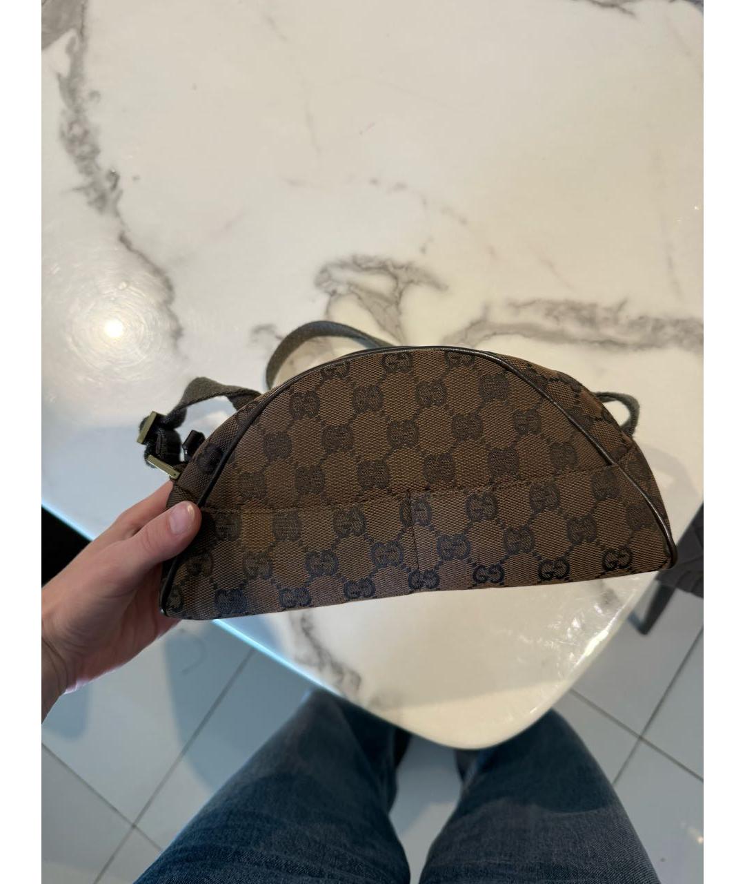 GUCCI Коричневая жаккардовая сумка с короткими ручками, фото 4