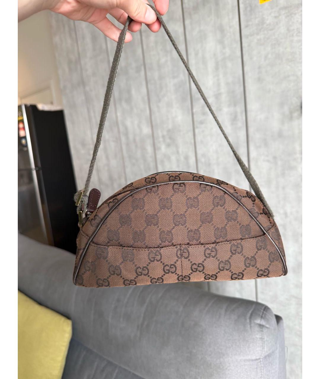GUCCI Коричневая жаккардовая сумка с короткими ручками, фото 2