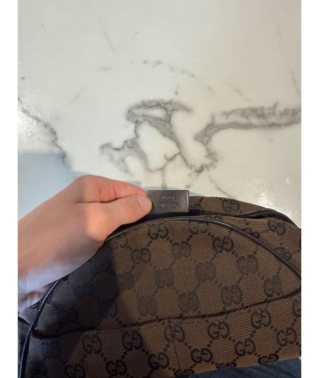 GUCCI Коричневая жаккардовая сумка с короткими ручками, фото 8