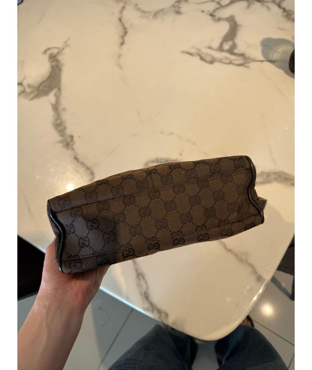 GUCCI Коричневая жаккардовая сумка с короткими ручками, фото 5